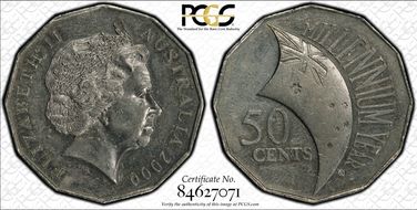 2000 50C Millennium Incuse Flag AU55