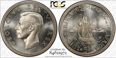 1952 5 Shil 300th Ann. of Capetown KM-41  Ag PL67