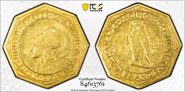 1915-S $50 Panama-Pacific, Octagonal AU58