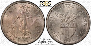 1908-S Peso KM-172  Ag MS62