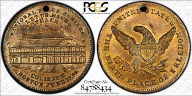 1869 Token Rulau Ma-Bo 88 Gilt-Brass National Peace Jubilee MS62