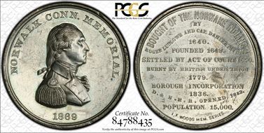 1869 Medal Baker-369C White Metal Norwalk Memorial MS61