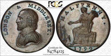 1792 Tk 1/2D DH-928 Middlesex, Misc. Series MS62BN