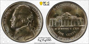 1938 5C Re-Engraved Obv Design FS-401 PR67