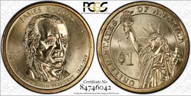 2009-P $1 Dbld Edge Let., Overlap James K. Polk, Pos. B MS65+