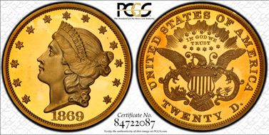 1869 $20 PR64DCAM