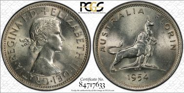 1954(m) Florin Royal Visit KM-55  Ag MS64