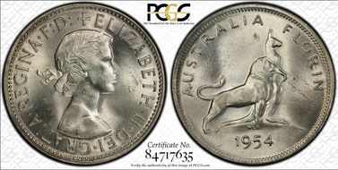 1954(m) Florin Royal Visit KM-55  Ag MS64