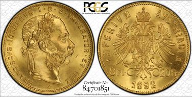 "1892" 8 Fl Restrike KM-2269  Au MS67