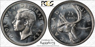 1951 25C High Relief MS64