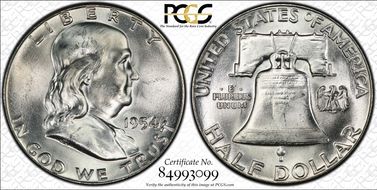 1954 50C Obv Die Clash FS-402 MS65FBL