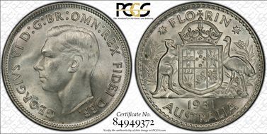 1951(m) Florin KM-48  Ag MS64