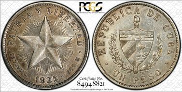 1932 Peso KM-15.2  Ag AU53