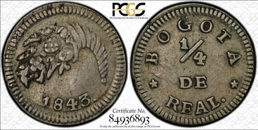 1843 1/4 R Bogota AU50