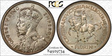 1934-35 Florin Centennial KM-33  Ag MS63