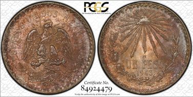 1943-M Peso KM-455 Ag MS66