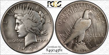 1921 $1 High Relief, Peace N1