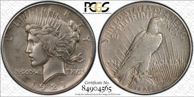 1921 $1 High Relief, Peace N1
