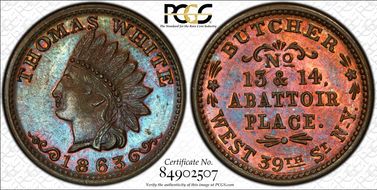 1863 CWT F-630CH-1a Copper PE Thomas White MS65RB