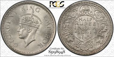 1941(B) 1/2 Rup SW-9.53 MS62