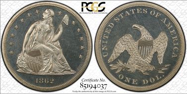 1862 $1 PR63CAM