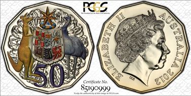 2012 50C Coat of Arms Colorized MS69