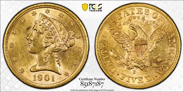 1901-S $5 MS62