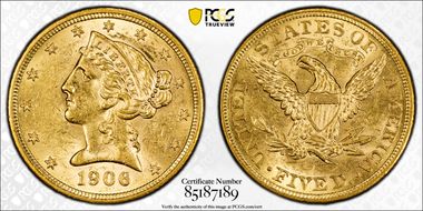 1906 $5 MS62