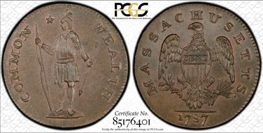 1787 Cent Massachusetts MS65BN