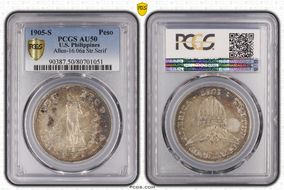 1905-S Peso Allen-16.06a Straight Serif AU50