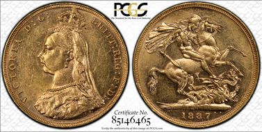 1887-M Sov S-3867B DISH M8 2nd Obv Angled J MS62