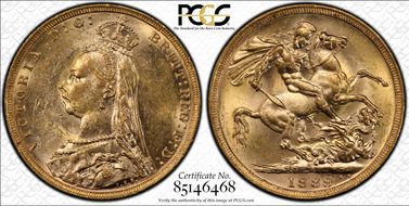 1889-M Sov S-3867B DISH M12 2nd Obv. Angled J MS61