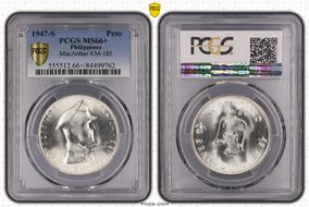 1947-S Peso Douglas MacArthur KM-185  Ag MS66+
