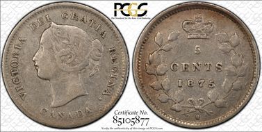 1875-H 5C Small Date 5/5 VF30