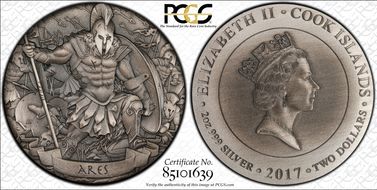 2017 $2 Ares Antique Finish High Relief MS67