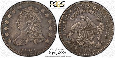 1821 10C JR-10, Small Date XF40