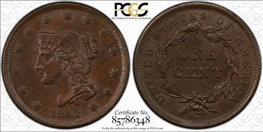 1842 1C N-1 Small Date MS63BN