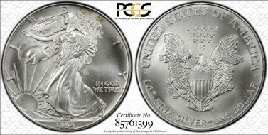 1994 $1 Silver Eagle MS67