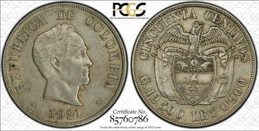 1921 50C Restrepo-416.3 Philadelphia AU58