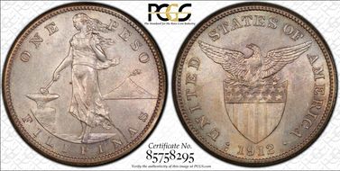 1912-S Peso KM-172  Ag AU58