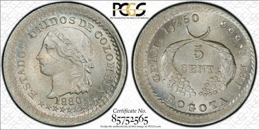 1880 5C Restrepo-263.7 Bogota MS64