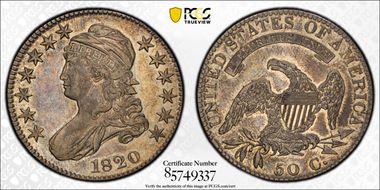 1820 50C O-107, No Serifs on Es AU50