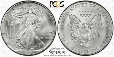 1993 $1 Silver Eagle MS68
