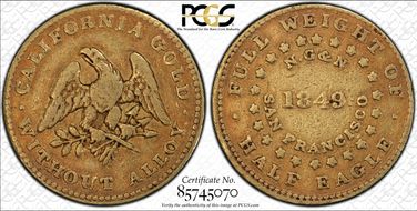 1849 $5 Norris, Gregg & Norris Plain Edge VF35