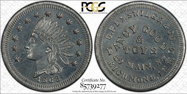 1863 Token F-800B-3i Zinc RE G.P. Emswiler & Co. MS66