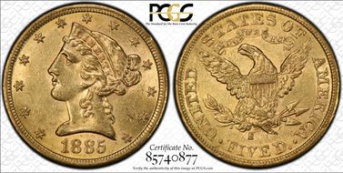 1885-S $5 MS62