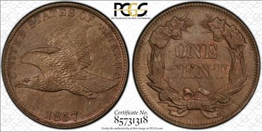 1857 1C Flying Eagle AU58
