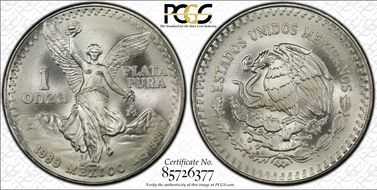 1989-Mo Onza Libertad Ag w/o Dot 999 MS68