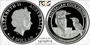 2017-P $1 Kookaburra Ag High Relief PR70DCAM