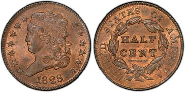 1828 1/2C Cohen 3, 13 Stars MS65RB